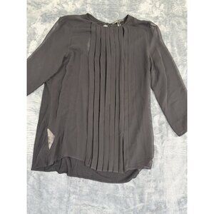MNG Suit Womens Size M Black Pleated Sheer Chiffon Blouse